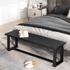 Wood Dining Bench with Metal Frame and Adjustable Footpads-Black - Gallery View 1 of 9