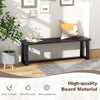 Black wood dining bench with metal frame, featuring adjustable footpads and ample storage for shoes or clothes.