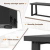 Close-up of the Wood Dining Bench showcasing the 1.5” thick board and adjustable footpads for stability on uneven.
