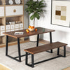 Wood Dining Bench with Metal Frame and Adjustable Footpads-Coffee - Gallery View 1 of 10