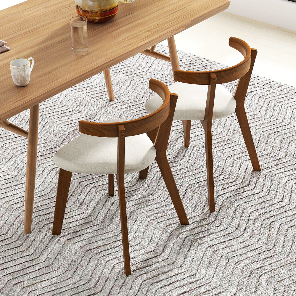 Wood dining chair set of 2 with padded seats and curved backs in walnut, perfect for dining rooms or restaurants.