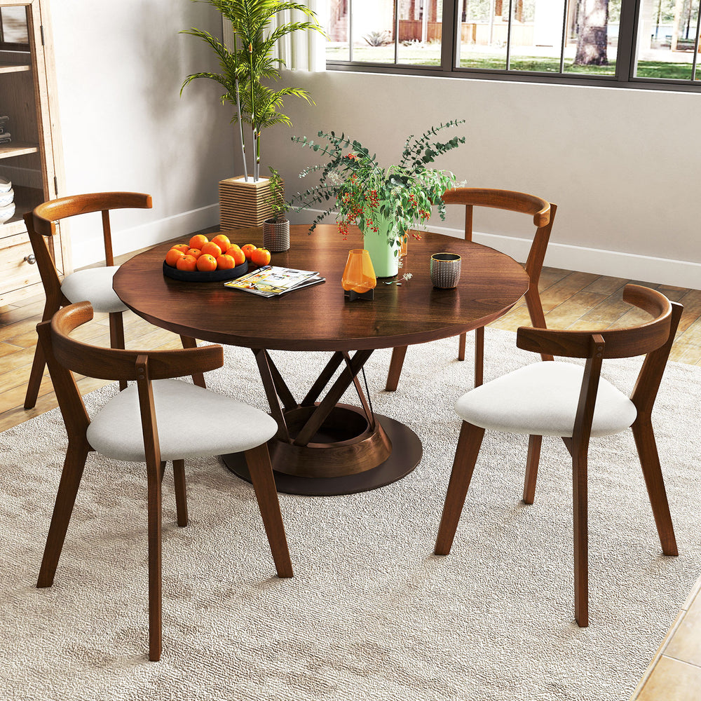 Wood dining chair set of 2 with padded seats and curved backs in walnut finish, perfect for dining or living room use.