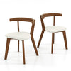 Set of 2 walnut wood dining chairs with padded seats and unique curved backrests for versatile home or restaurant use.