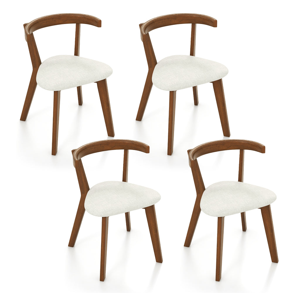Set of 4 wood dining chairs with padded seats and curved backs in walnut finish, ideal for living rooms and restaurants.