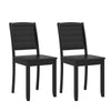 Black wood dining chair set of 2 with rubber wood legs, featuring a curved backrest and farmhouse style for kitchen use.