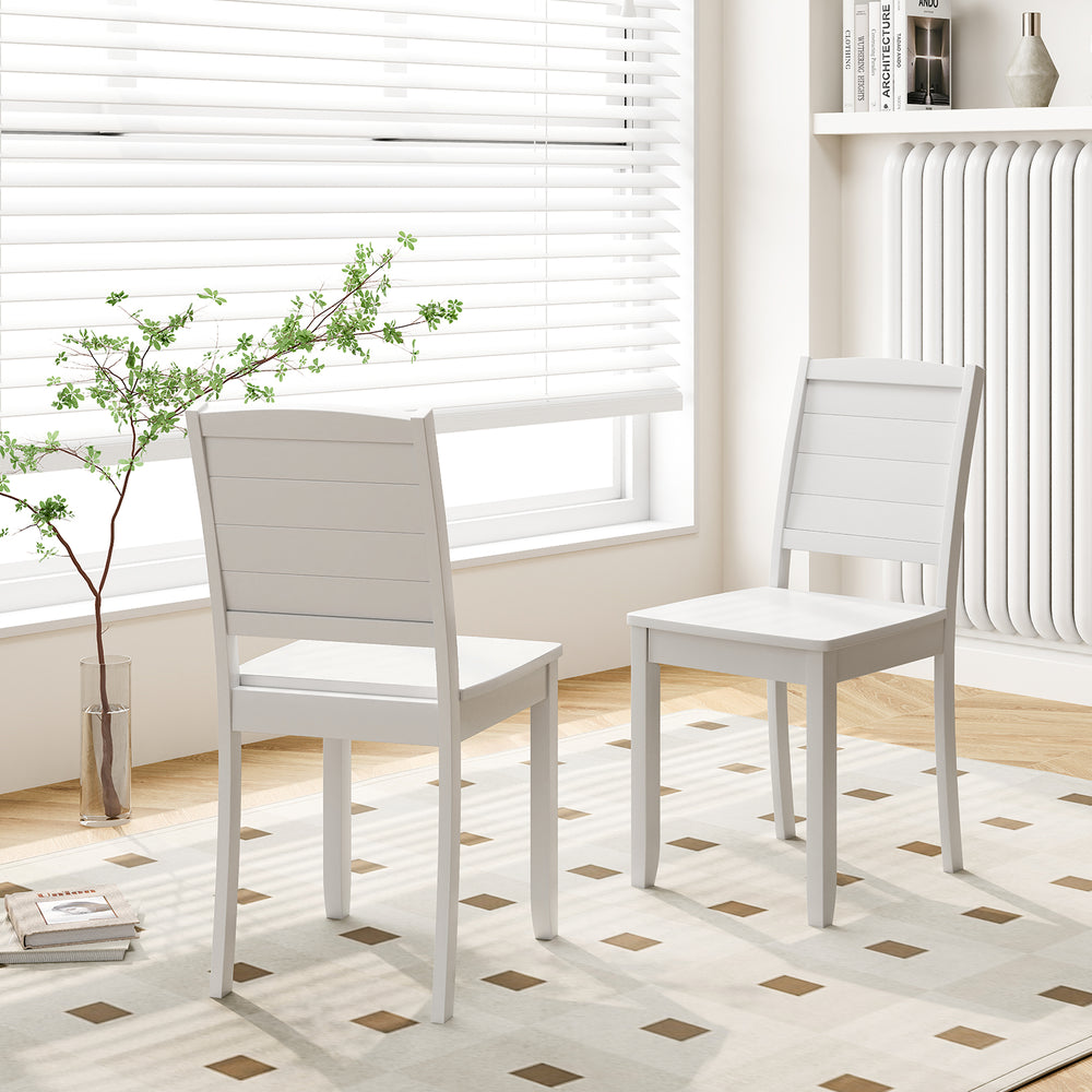 Wood Dining Chair Set of 2 Armless Kitchen Chairs with Rubber Wood Legs-White - Gallery View 1 of 10