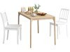 White wood dining chairs with rubber wood legs, featuring a curved backrest and rustic charm, perfect for cozy dining.