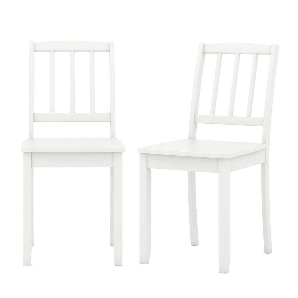 White wood dining chairs set of 2 with rubber wood legs, featuring a laddered back and wide seat for comfort.