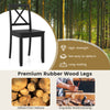 Black wood dining chair with rubber wood legs and curved backrest, featuring a cross back design for elegant farmhouse.