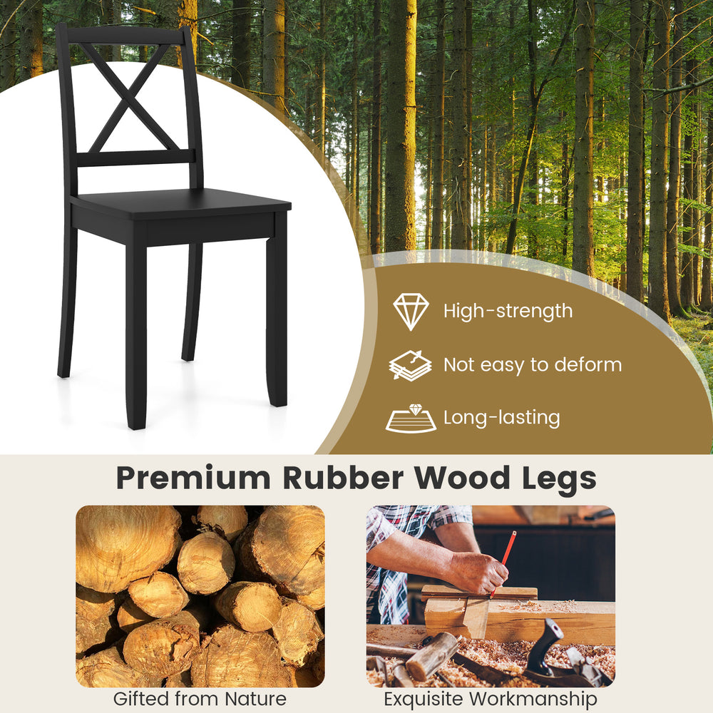 Black wood dining chair with rubber wood legs and curved backrest, featuring a cross back design for elegant farmhouse.