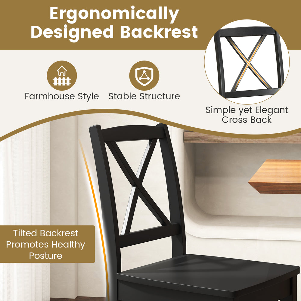 Black wood dining chair with ergonomic tilted backrest, rubber wood legs, and farmhouse style for elegant dining.