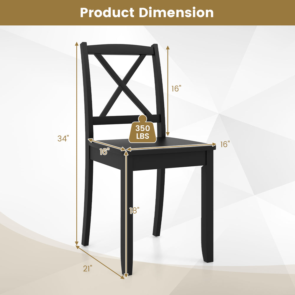 Black wood dining chair dimensions with rubber wood legs, curved backrest, and a weight capacity of 350 lbs.