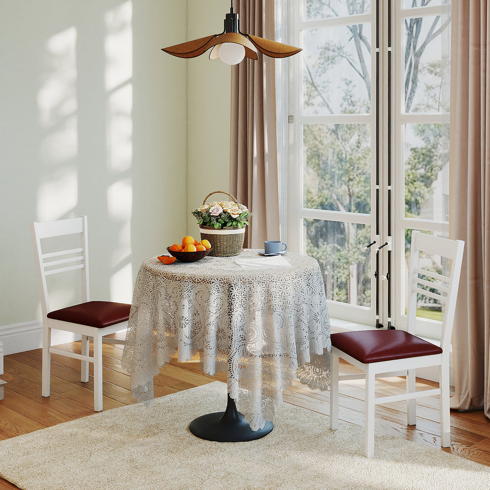 White wood dining chairs set of 2 with rubber wood frame, featuring high backrests and upholstered seats for comfort.