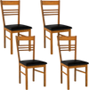 Set of 4 walnut wood dining chairs with high backrests and PU leather seats, ideal for kitchens and dining rooms.