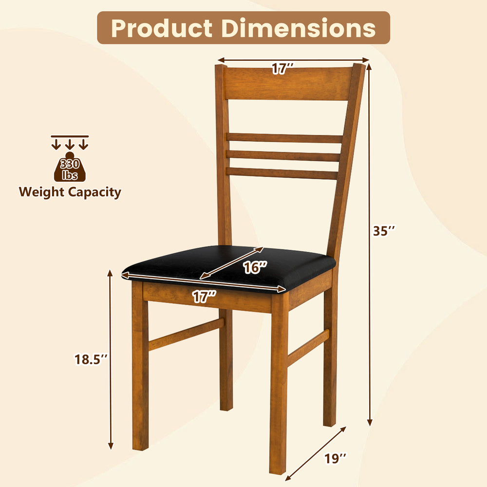 Wood dining chair with high backrest and PU leather seat, featuring a walnut finish, ideal for dining rooms or kitchens.