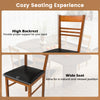 High backrest and wide seat of walnut wood dining chair set, designed for comfort and stability in dining spaces.