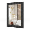 Rectangle black wood framed wall mirror with a chic square pattern, ideal for living room or entryway decor.