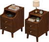 Wood nightstand set of 2 in brown with drawers and solid wood legs, perfect for bedside storage and decor.