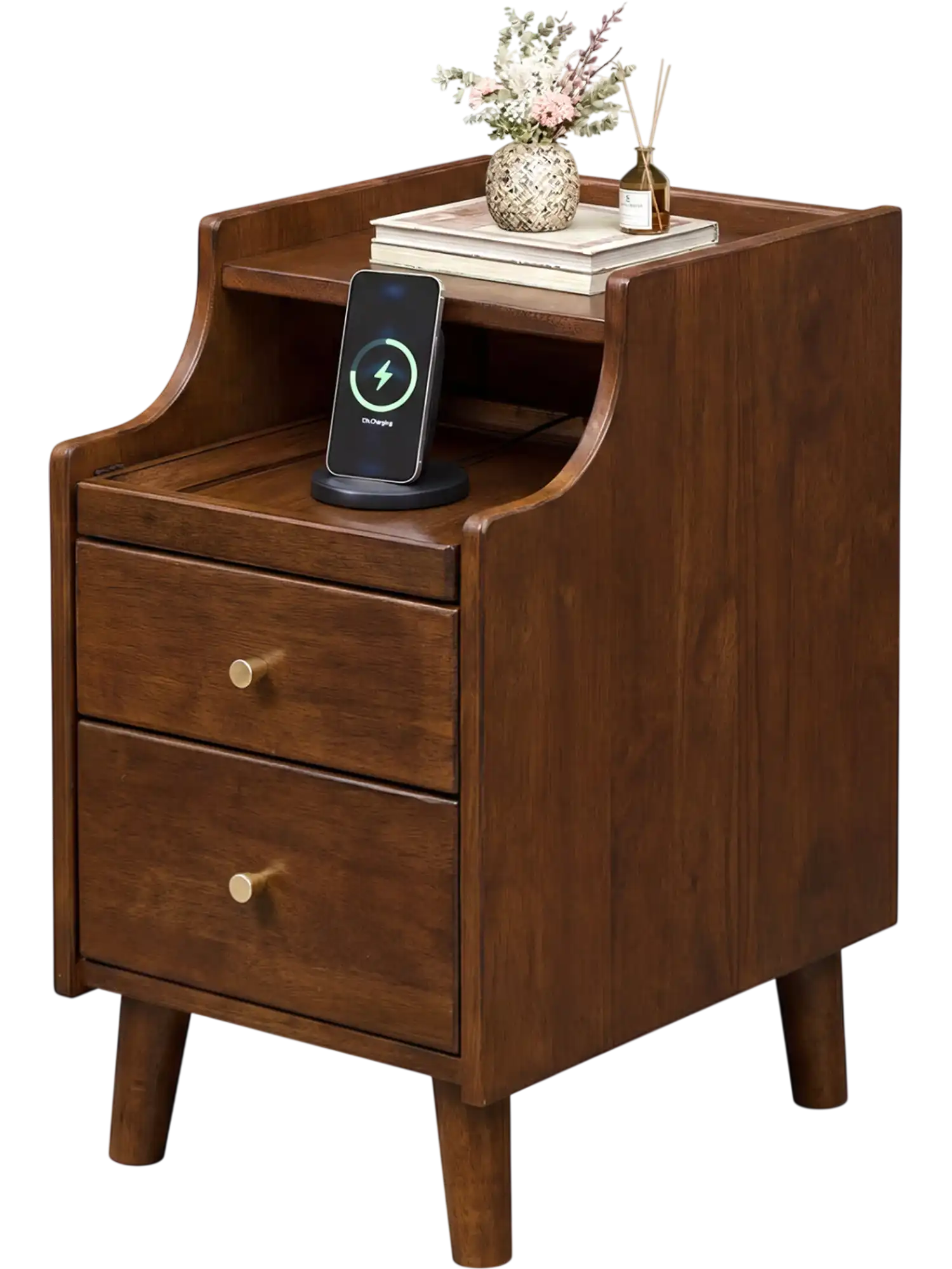 Costway Wood Nightstand Side Table w/ Drawers Solid Wood Legs 20552175 New