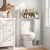 Wood over the toilet bathroom space saver in white with shelves and toilet paper holder for maximizing storage.