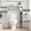 Wood over the toilet bathroom space saver in white with shelves, toilet paper holder, and side cabinet for efficient.