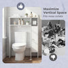 Wood over the toilet bathroom space saver in white with shelves and toilet paper holder, ideal for maximizing storage.