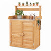 Wood plant workstation featuring a waterproof stainless steel tabletop, double door cabinet, and removable shelves for organization.