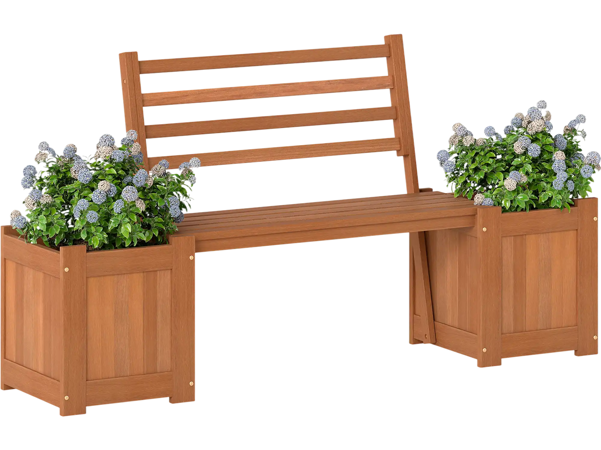 Costway Outdoor Wooden Planter Box Bench Set w/ 2 Open-Ended Planter Boxes Slat Backrest 34652197 New
