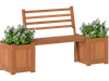 Wood planter box with bench and backrest, featuring a teak oil finish, perfect for garden or balcony relaxation.