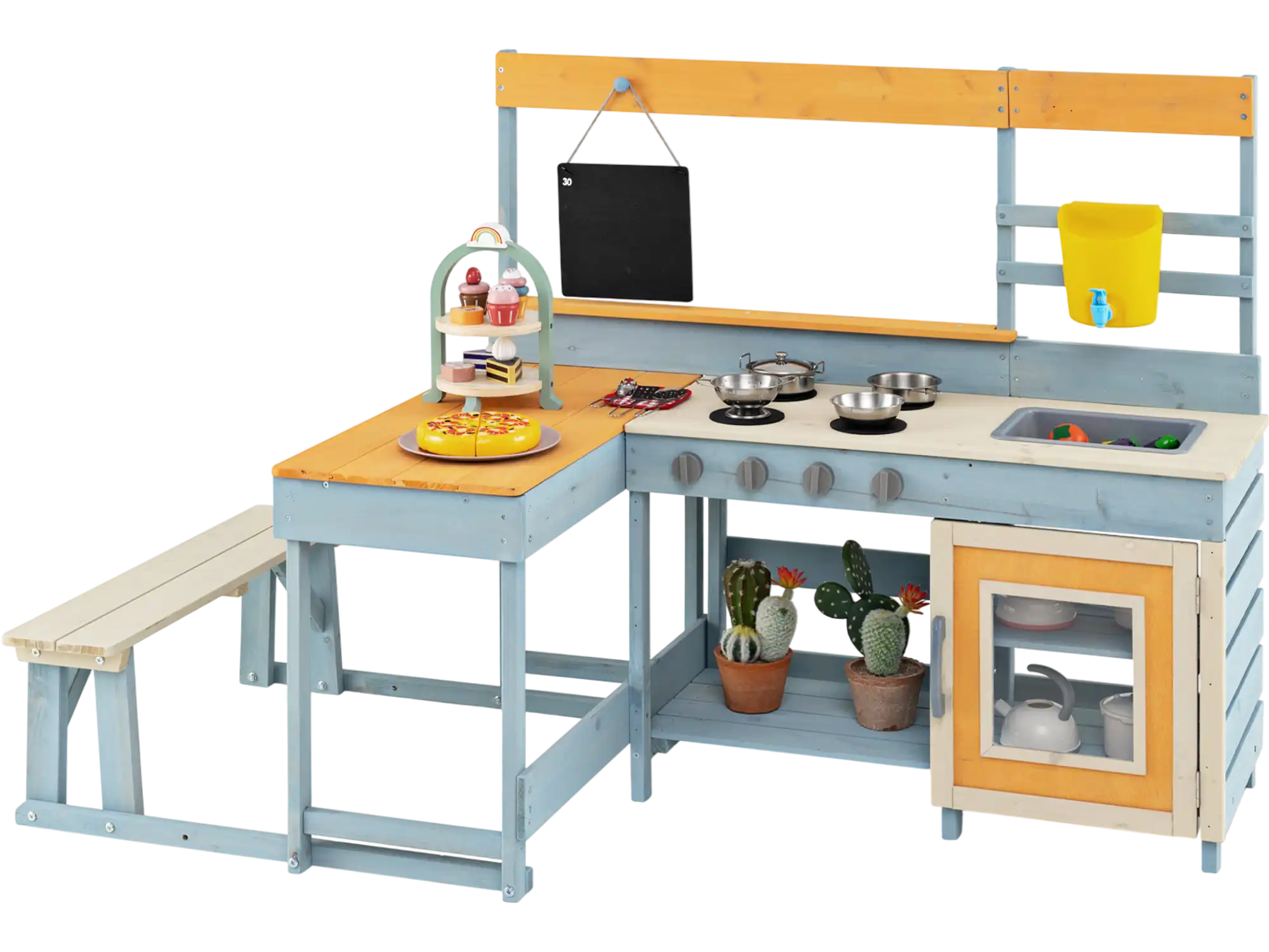 Costway Fir Wood Kids Play Kitchen Picnic Table Bench 16542879 New