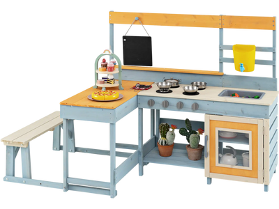 Costway Fir Wood Kids Play Kitchen Picnic Table Bench 16542879 New