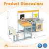 Dimensions of the Fir Wood Play Kitchen with Kids Picnic Table and Built-in Bench, designed for outdoor play and.
