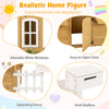 Wood playhouse featuring adorable white windows, easy-to-open door, and appealing fence for immersive pretend play.