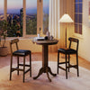 Round wood pub dining table with pedestal base in gray, ideal for 2-4 people, showcasing rustic style and sturdy design.