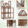 Wood raised flower planter shelf in brown with adjustable shelves, transparent PVC panels, and an opening roof for ventilation.