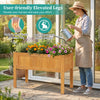 Wood raised garden bed planter box with elevated legs, filled with flowers, ideal for vegetables and herbs.