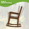 Brown patio wood rocking chair with PU seat, featuring a sturdy base for gentle rocking, ideal for indoor and outdoor.