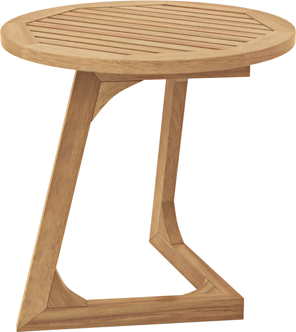Teak Wood Side Table Round Sofa End Table with Slatted Tabletop