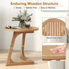 Round teak wood side table with slatted tabletop and triangle base, perfect for indoor and outdoor use.