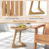 Teak wood side table with slatted tabletop and triangle base, ideal for indoor or outdoor use, offering stability and.