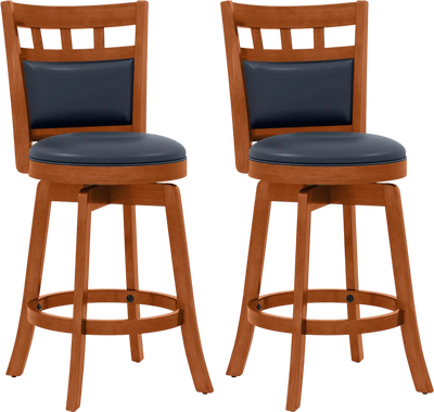 Costway Swivel Wood Bar Stools Faux Leather Upholstered Set of 2 41298356 New