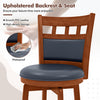 Wood swivel bar stool with faux leather upholstered seat and backrest, featuring a 360° swivel for flexible seating.