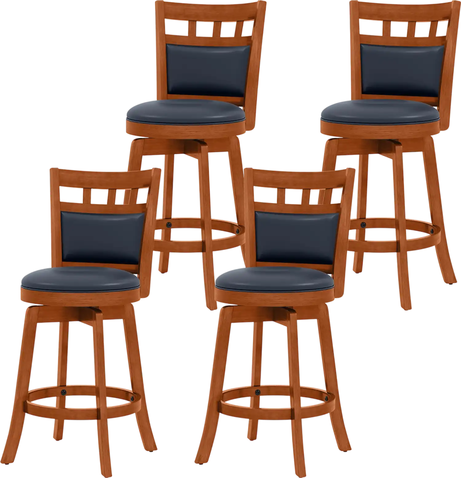 Costway Swivel Wood Bar Stools Faux Leather Upholstered Set of 4 34500305 New
