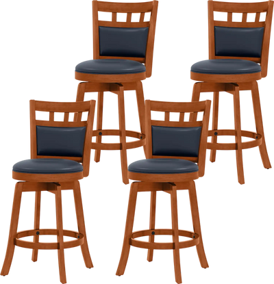 Costway Swivel Wood Bar Stools Faux Leather Upholstered Set of 4 34500305 New