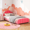  Wood Upholstered Twin Bed Platform with Slat Support-Pink - Gallery View 1 of 10