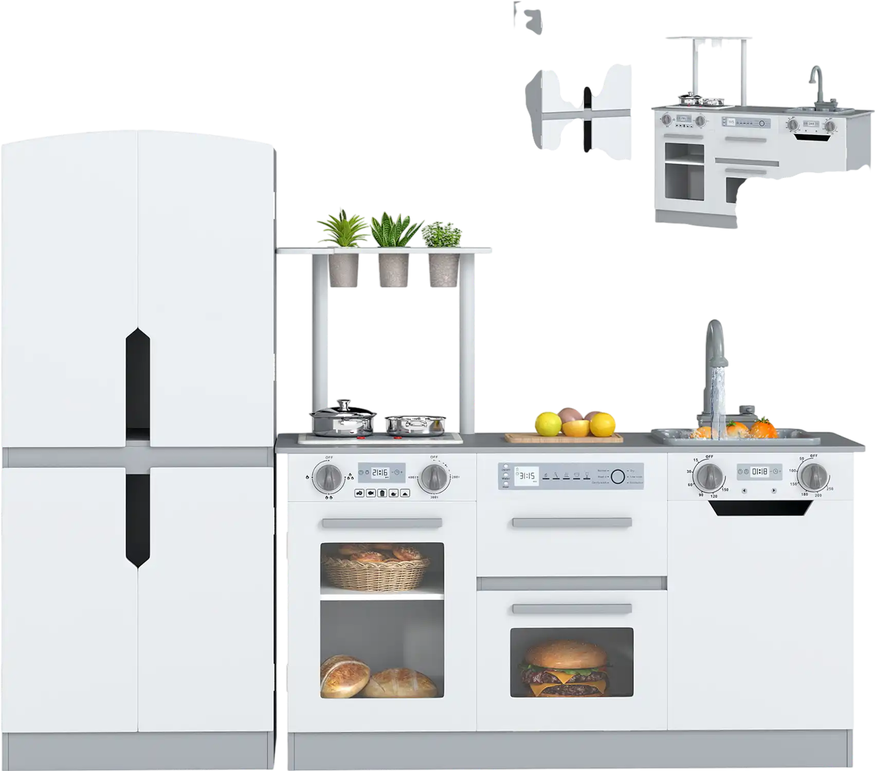 Costway Wooden 2-Pc Kids Kitchen Playset Fridge Running Water 63873328 New