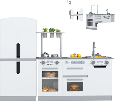 Costway Wooden 2-Pc Kids Kitchen Playset Fridge Running Water 63873328 New