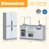 Kids kitchen playset featuring a fridge and running water, gray finish, designed for children aged 3+ years.