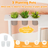 Wooden kids kitchen playset with fridge, running water, and 3 planting pots for educational fun and skill development.