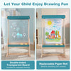 Wooden art easel for kids featuring a double-sided transparent board and replaceable paper roll, perfect for creative.